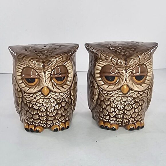 Vintage Sleepy Owl Double Sided Salt Pepper Shaker Set *NO STOPPERS* - Picture 2 of 7